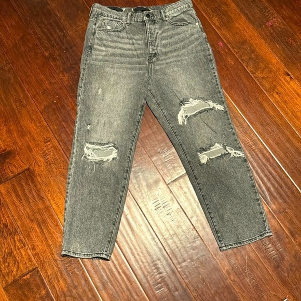 BDG jeans grey denim size 31 diy shoelace drawstring button and zip distressed